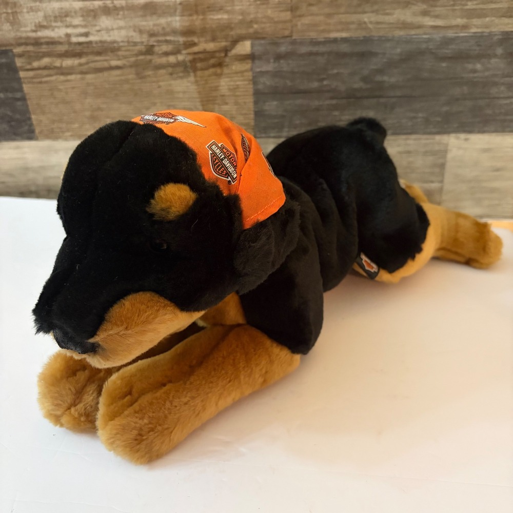 Harley-Davidson Plush Rottweiler Dog Orange Logo Bandana Black Tan Stuffed Toy